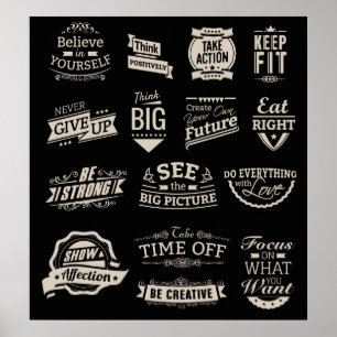 Poster Insignes de motivation noirs et blancs