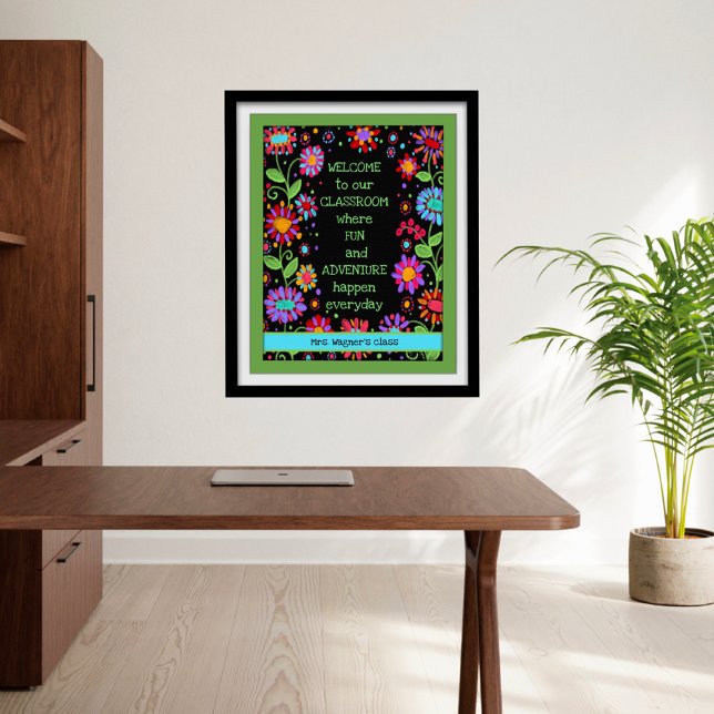 Poster Inspiration Classe Accueil Floral Noir (Personal classroom poster by Inspirivity)
