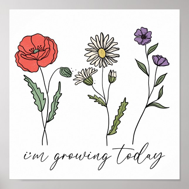 Poster Inspiration Motivationnelle Florale Fleurs tracées (Devant)
