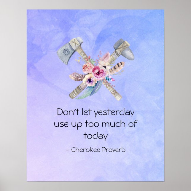 Poster Inspiration Proverbe Cherokee avec Tomahawk (Devant)