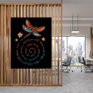 Poster Inspiration Spirale Poche et libellule Aqua