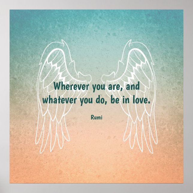 Poster Inspirational Motivational Rumi Quote Angel Wings (Devant)