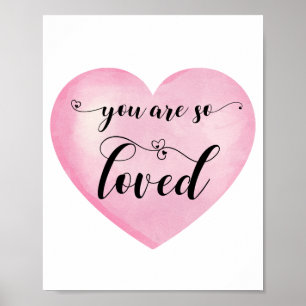 Poster Inspirational Pink Love Citation White Heart Affic
