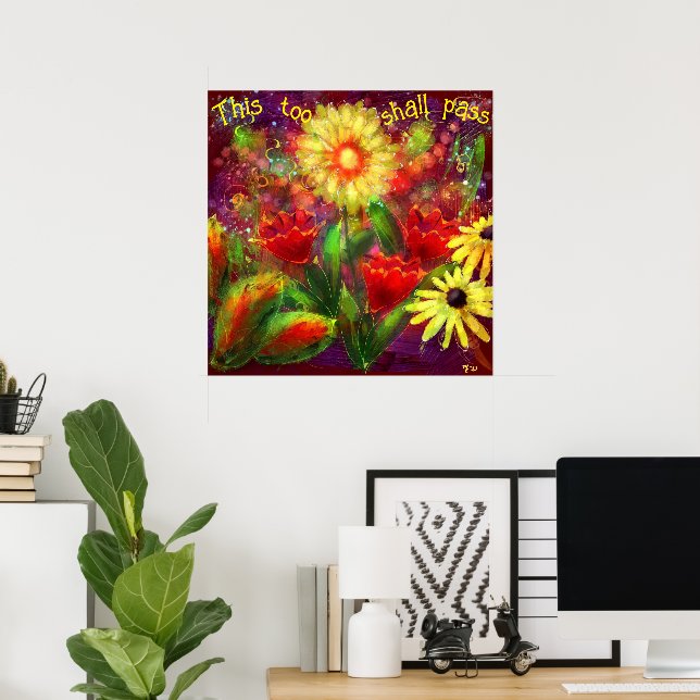 Poster Inspirationnel Ce Trop Passe Floral Rouge (Bureau à domicile)