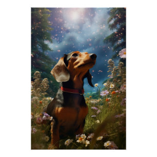 Poster Installation Art Dachshund Exploration D'Un Pré