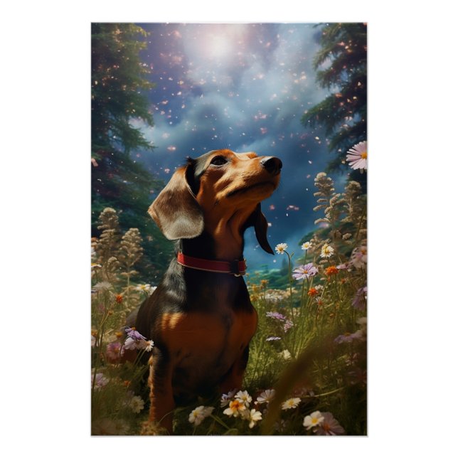 Poster Installation Art Dachshund Exploration D'Un Pré (Devant)