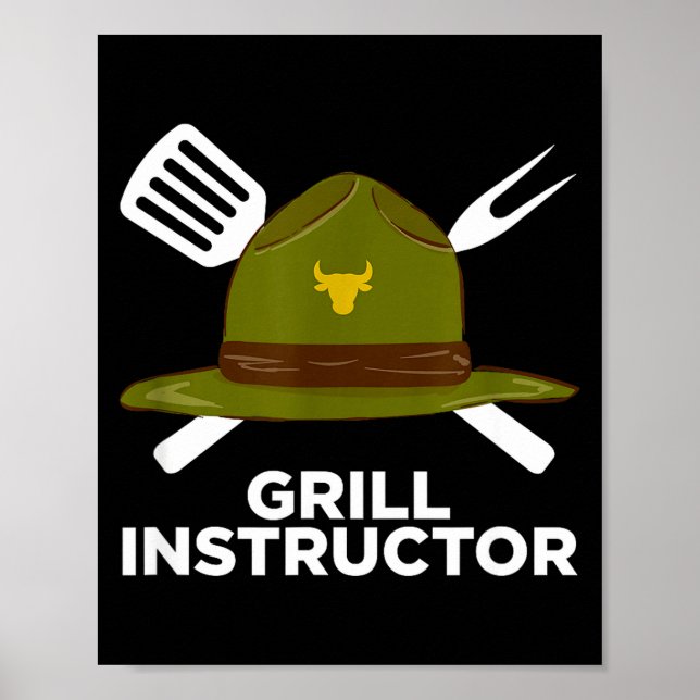 Poster Instructeur de grillade pitmaster de barbecue drôl (Devant)