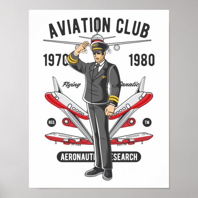 Poster Instructeur de vol du pilote du Club de l'aviation (Devant)