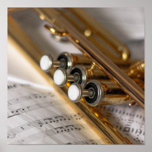 Poster Instrument en laiton de trompette et de feuille de