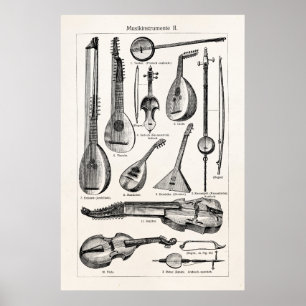 Poster Instruments de musique à cordes de violon vintage