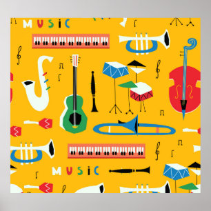 Poster Instruments de musique : Jaune du milieu du siècle