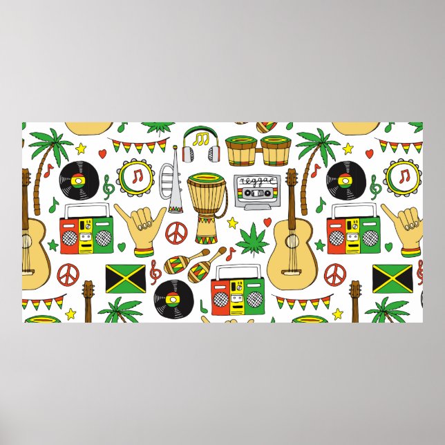 Poster Instruments de musique motif sans faille. Reggae (Devant)
