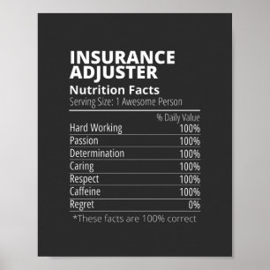 Poster Insurance Adjuster Nutrition Facts Funny