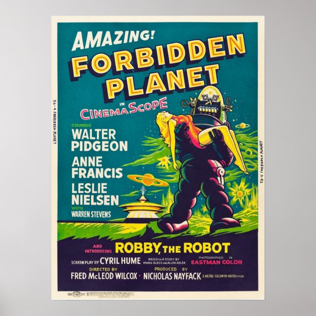 Poster Interdit Planète 1956 Film Vintage (Devant)