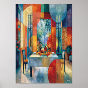 Poster Intérieur de salle à manger cubiste