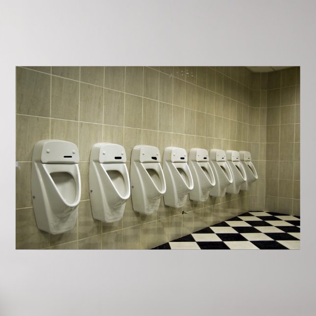 Poster intérieur de salle de toilettes avec rangée d'urin (Devant)