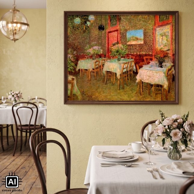 Poster Intérieur d'un restaurant par Vincent van Gogh (Interior of a Restaurant by Vincent van Gogh is a vintage fine art post impressionism painting.)