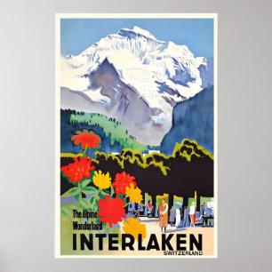 Poster Interlaken Berne Suisse Alpes suisses Vintage