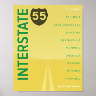 Poster Interstate 55 (I-55) (Jaune)