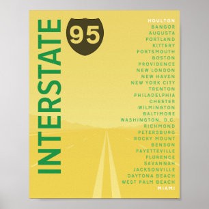 Poster Interstate 95 (I-95) (Jaune)