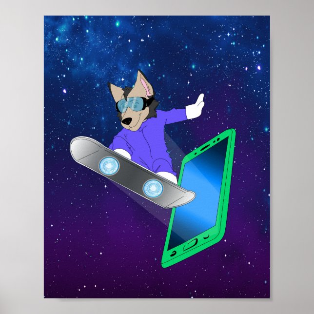Poster Interstellar Pup sur un Surf board (Devant)