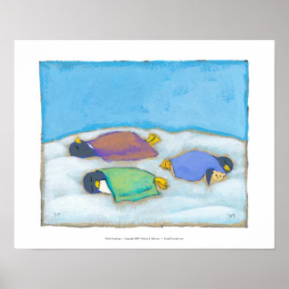 Poster Intitulé : Snoozing - adorable art de pingouin nap