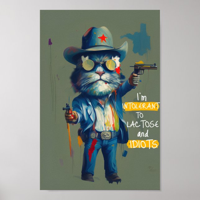 Poster Intolérant au shérif de chats grumpy au lactose et (Devant)