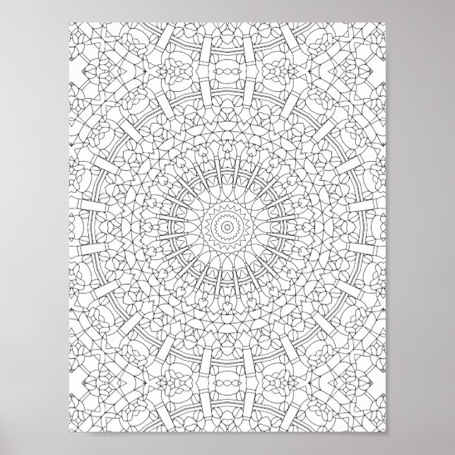 Poster Intricate Kaleidoscope Mandala Coloring Page (Devant)