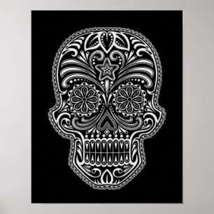 Poster Intricate White Sugar Skull on Black