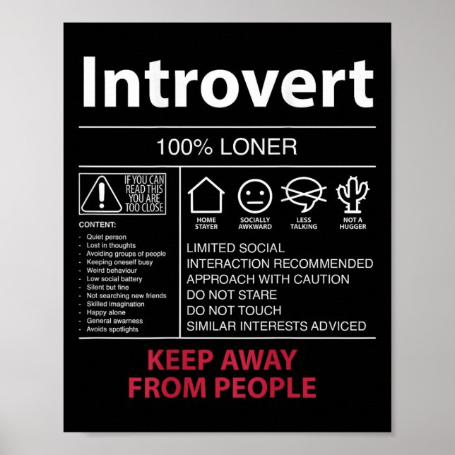 Poster Introvert 100% Loner Garder loin des gens - Intro (Devant)