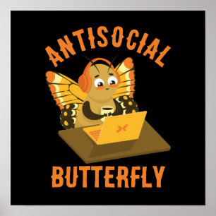 Poster Introvert Humour esthétique antisocial papillon