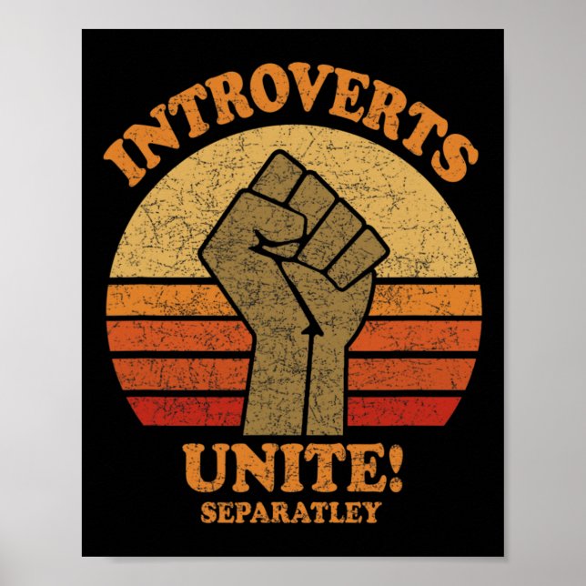 Poster Introvertis Unite Séparément Drôle Sunset Vintage (Devant)