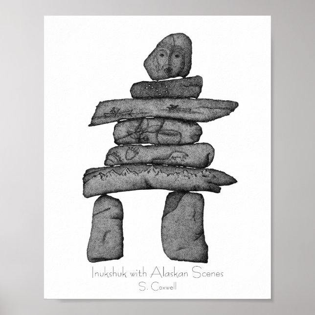 Poster Inukshuk avec l'art de la dotwork des Scènes de l' (Devant)