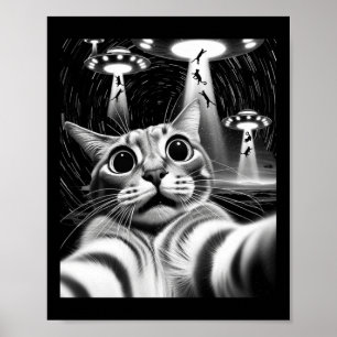 Poster Invasion d'Ufo de chat _ Mème de chat drôle Rétro 