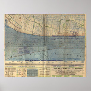Poster Invasion vintage Map (1944) de le jour J de plage