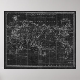 Poster Inverses noir et blanc de carte du monde 1799) (