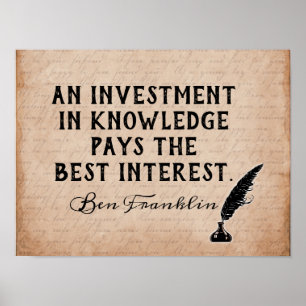 Poster Investir dans la connaissance - Citation Ben Frank