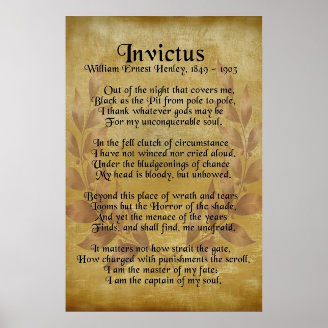 Poster "Invictus", couronne de parchemin de poème victori (Devant)