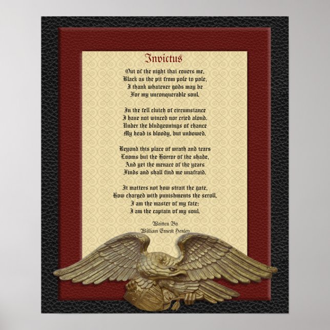 Poster Invictus, poème en cuir avec aigle (Devant)