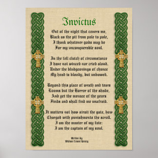 Poster Invictus, poème victorien Celtic Knots et croix