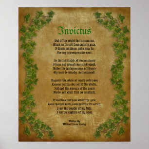 Poster Invictus, poème victorien sur parchemin avec lierr