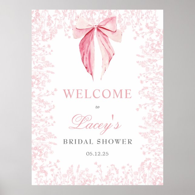 Poster invitation Baby shower arc rose (Devant)