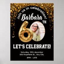 Invitation d'anniversaire Confettis Or Noir 60 ans