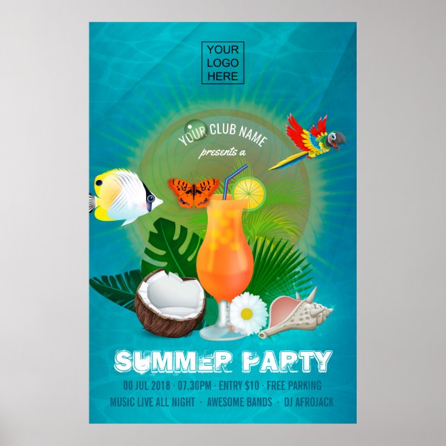 Poster Invitation de Cocktail d'été Club/Entreprise (Devant)