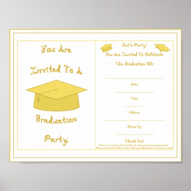 Poster Invitation de diplôme Casquette or imprimable (Devant)
