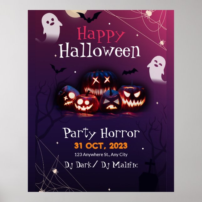 Poster Invitation de fête d'Halloween, fête d'horreur Hal (Devant)