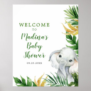 Poster Invitation du Baby shower des éléphants tropicaux