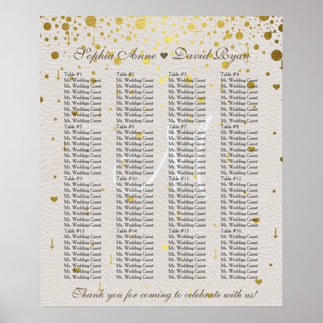 Poster Invitations pour mariages | Carte de siège Gold Co (Devant)