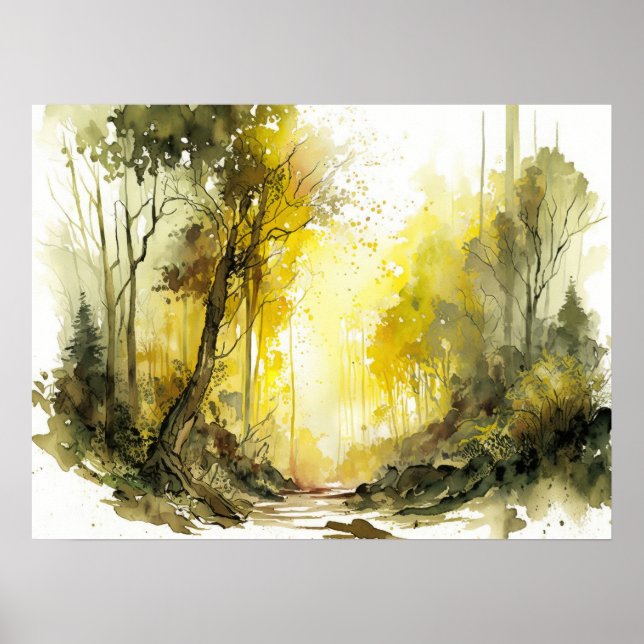 Poster Inviter l'aquarelle de la forêt applaudie par le s (Devant)