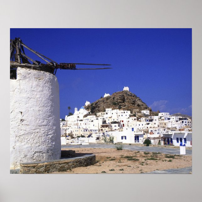 Poster Ios, Grèce. Beau et croustillant, blanc et (Devant)